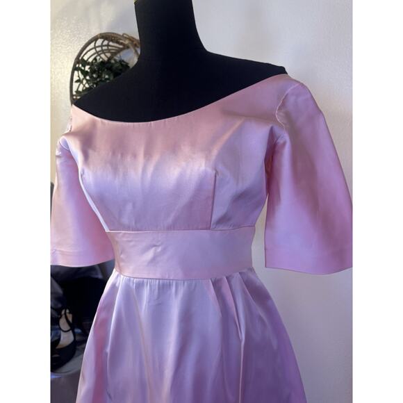 Vintage Pink Lorrie Deb Heavy Satin Dress MCM Coquette Mad Men Balletcore - Picture 12 of 16